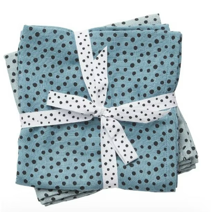 Set 2 Mantas 70x70 Muselina Happy Dots Azul