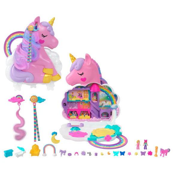 Polly Pocket Set de Juego Unicornio con Salon Arcoiris
