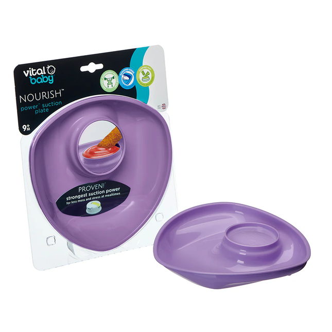 Plato con base de succión morado
