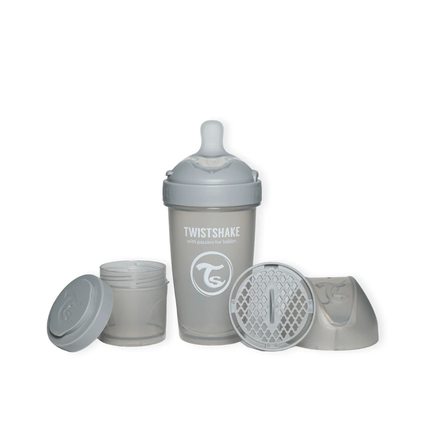 Mamadera Twistshake Double Pro 260ml Gris Pastel
