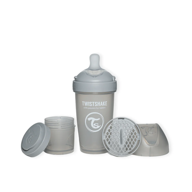 Mamadera Twistshake Double Pro 260ml Gris Pastel