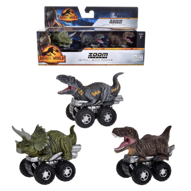 PACK 3 DINOSAURIOS VEHICULO PULLBACK JURASSIC WORLD