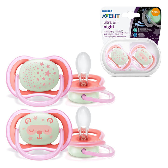2 Chupetes Nocturnos 6-18 meses Pink