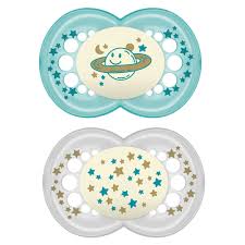 2 Chupetes Nocturnos Latex 6 Meses + Verde