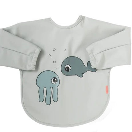 Babero grande con mangas Sea Friends gris, 6-18 meses