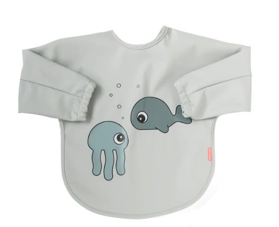 Babero grande con mangas Sea Friends gris, 6-18 meses