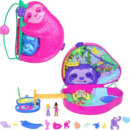 Polly Pocket Estuche de Bolso 2 en 1 Familia de Perezosos
