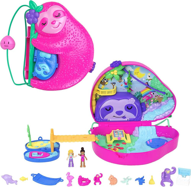 Polly Pocket Estuche de Bolso 2 en 1 Familia de Perezosos