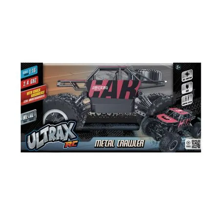 Auto RC metálico escala 1:16 con control 2.4 GHz y batería recargable.