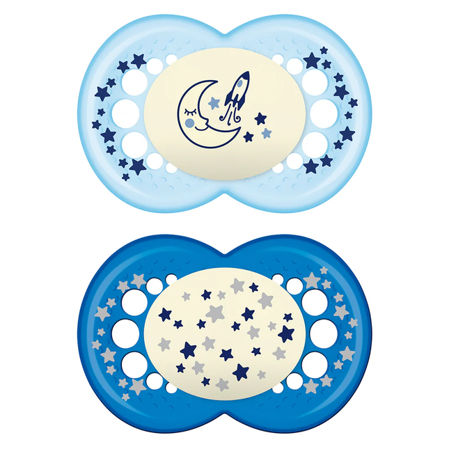 2 Chupetes Nocturnos Latex 6 Meses + Azul