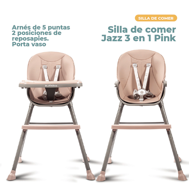 Silla de comer para bebes 3 en 1 Jazz Rosada