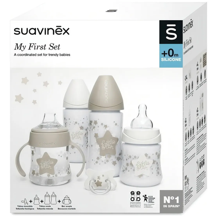 SET MAMADERAESTRELLABLANCAS,  MY FIRST SET , CONTIENE 5 PRROUCTO, 3 MAMADERAS, 1 VASO , 1 CHUPETE