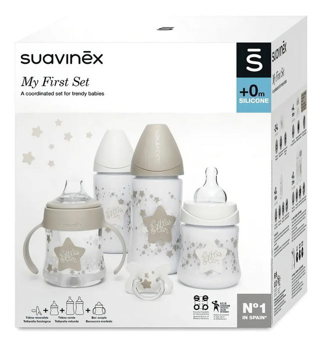 SET MAMADERAESTRELLABLANCAS,  MY FIRST SET , CONTIENE 5 PRROUCTO, 3 MAMADERAS, 1 VASO , 1 CHUPETE