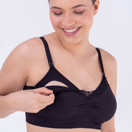 SOSTÉN DE LACTANCIA SIN COSTURAS CON DETALLE ENCAJE NEGRO 2XL NEGRO