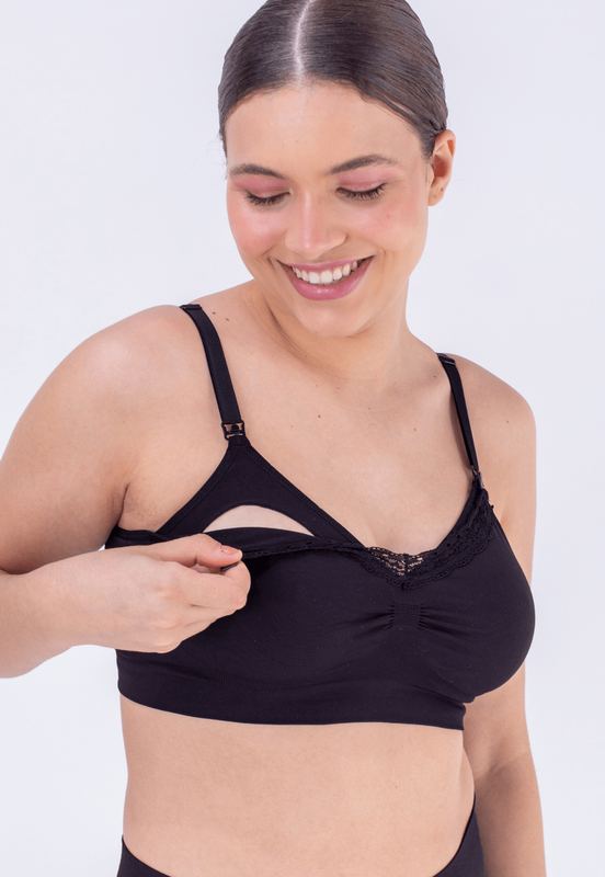 SOSTÉN DE LACTANCIA SIN COSTURAS CON DETALLE ENCAJE NEGRO 2XL NEGRO