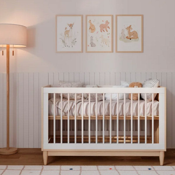 Cuna Mila bicolor madera /blanco  130x70cm convertible en cama de transicion
