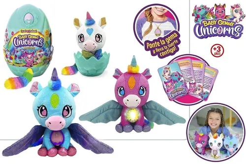 BABY GEMMY UNICORN. XL.Unicornio 20 cms. 3 diferentes. Incluye charm magico y 4 cartas de la suerte.