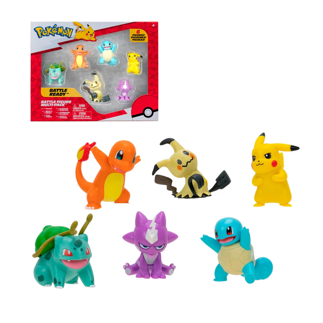 PACK 6 FIGURAS DE 5 A 8 CM POKEMON - PIKACHU, SQUIRTLE, CHARMANDER, BULBASAUR, MIMIKY, TOXEL