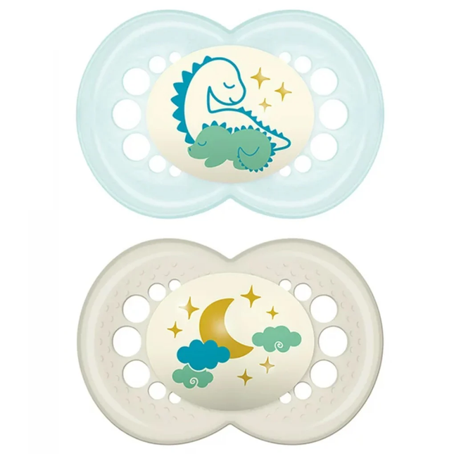 2 Chupetes Silicona Nocturnos 6 Meses + Verde