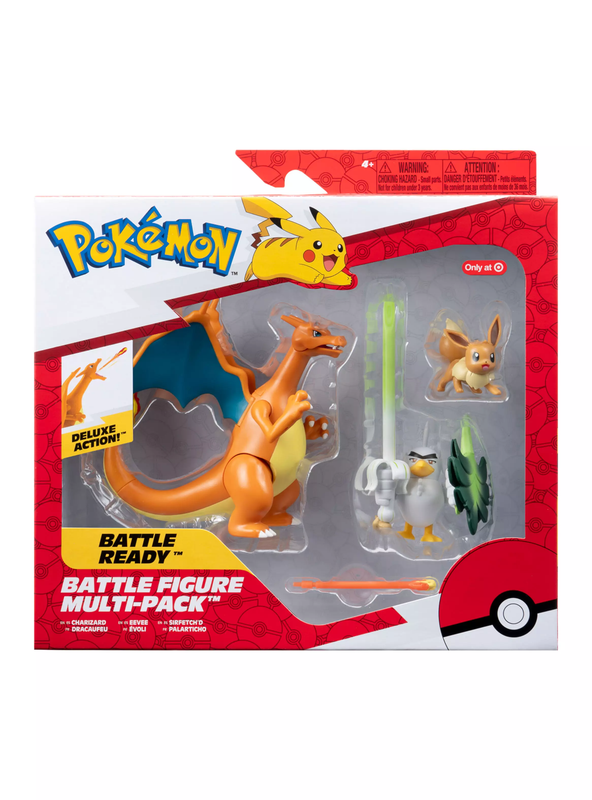 POKEMON  FIGURA PACK DE 3 EEVEE 2", SIRFETCH 3" Y CHARIZARD 4,5"
