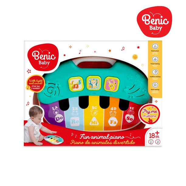 Piano de animales divertido 
Favorece la estimulación visual y la des treza manual 
Diferentes sonidos y melodías para el bebé.