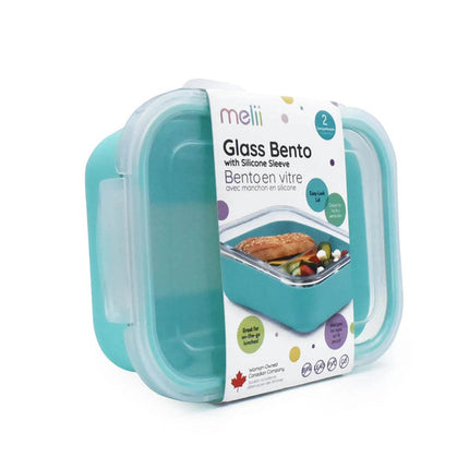 Contenedor Bento de Vidrio Con Funda De Silicona Azul 740 ml
