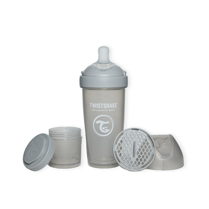 Mamadera Twistshake Double Pro 330ml Gris Pastel