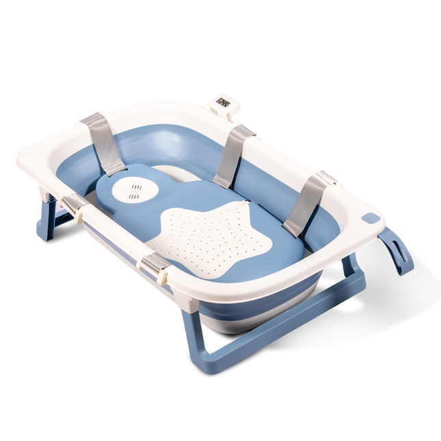 Tina de baño para bebes plegable con hamaca y termomel AZUL