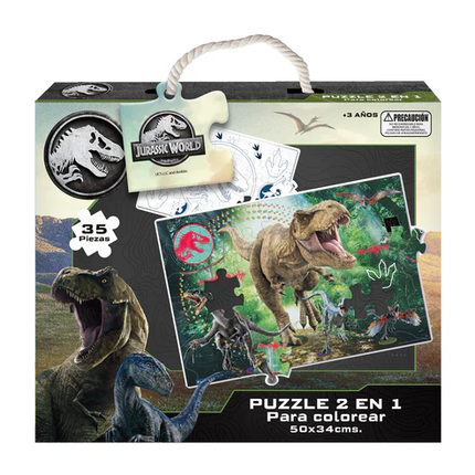 PUZZLE 35 PIEZAS 2 EN 1 PARA COLOREAR JURASSIC WORLD