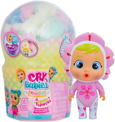 HAPPY FLOWERS, CRY BABIES SORPRESA MINI MUÑECA CON 9 ACCESORIOS