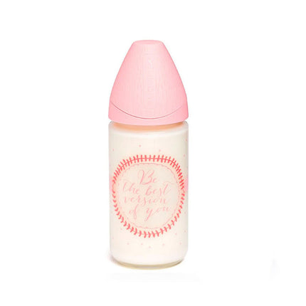 MAMADERA VIDRIO 240 ML TETINA REDONDA SILICONA ROSA