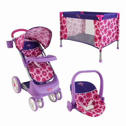 Coche de muñeca C/Silla+Cuna Rosa
