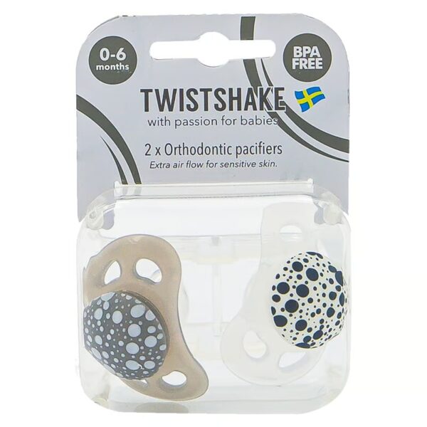 Chupetes Twistshake 0-6m 2 uns Gris / Blanco